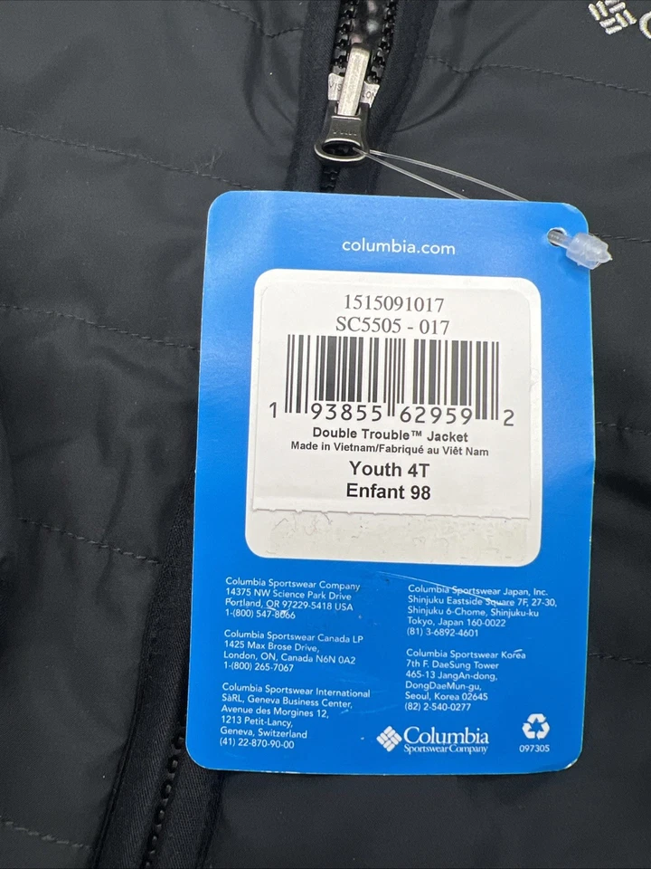 Columbia Double Trouble Chaqueta Juvenil 4T Abrigo Negro Reversible Nuevo con Etiquetas Foto 2 de 4