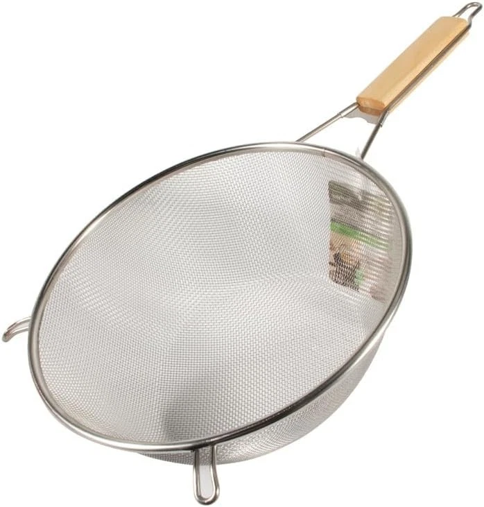 10-Inch Fine Mesh Strainer W/ Stainless Steel Frame & Wooden Handle Perfect