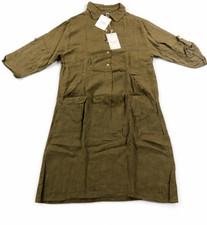 Elena Baldi Womens Medium Italian linen shift dress army Green olive tab sleeve