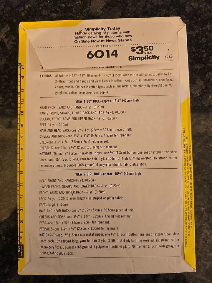 Simplicity 6014 Vintage 80s Sewing Pattern Teaching Toy for Boy & Girl Playskool - Image 2 of 2