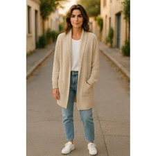 AVON White and Gold Sparkly Shawl Collar Cardigan Sweater Ladies Large 12-14