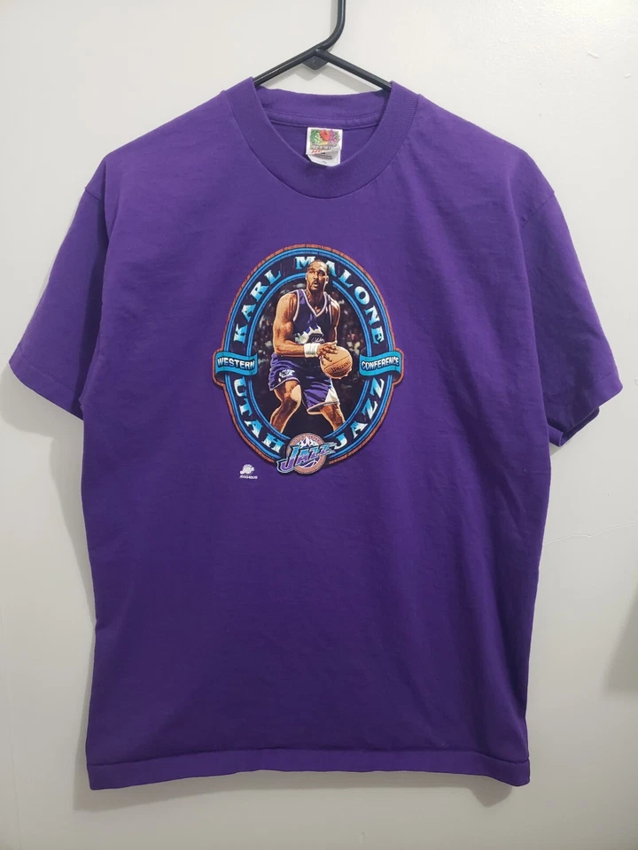 Vintage Karl Malone Utah Jazz Western Conference T Shirt Size Large Purple NBA - Image 2 of 4