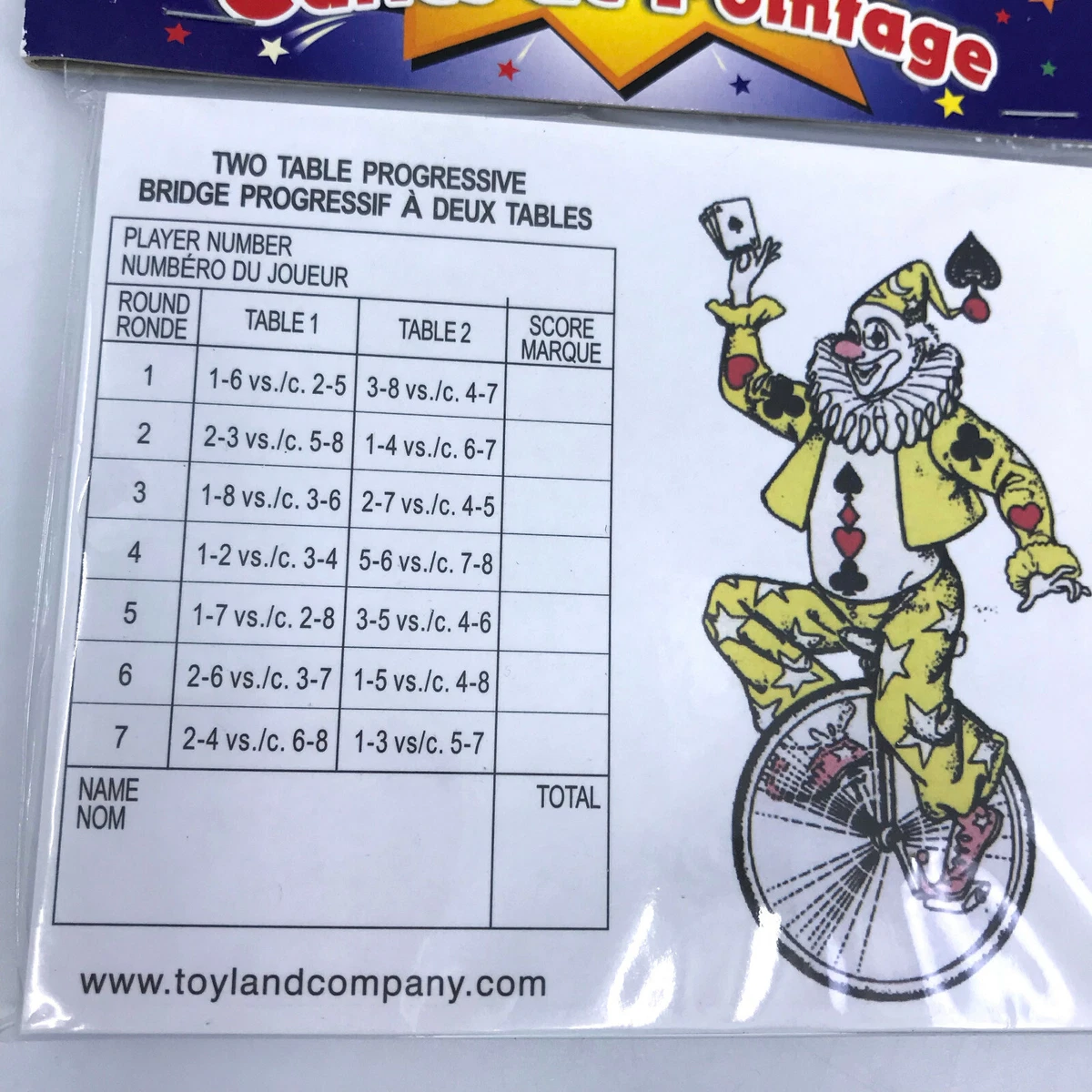 Tally Score Sheet for Progressive Games