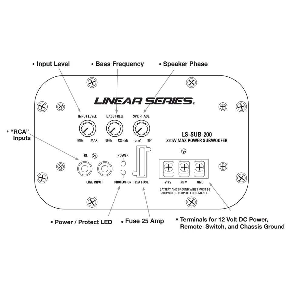 Linear Series LS-SUB-200 | 320-Watt Amplifier Powered 8" Ported Subwoofer - Image 4 of 4