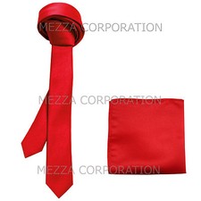 New Vesuvio Napoli Men's 1.5" skinny necktie hankie set solid party prom red