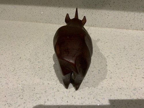 Vintage Carved Teak hand Carved Wooden Rhino Figurine. - Picture 5 of 8