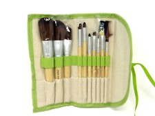 Makeup Brush Set Synthetic 10 Pieces in Canvas Case Wood Handles New