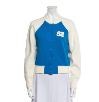 New SANDRO Bolzano Varsity Knit Cardigan Logo Blue Size 1