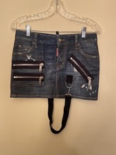 Dsquared 2 Coated Denim Zip Pockets Mini Skirt 36 30x12 EUC Made In Italy