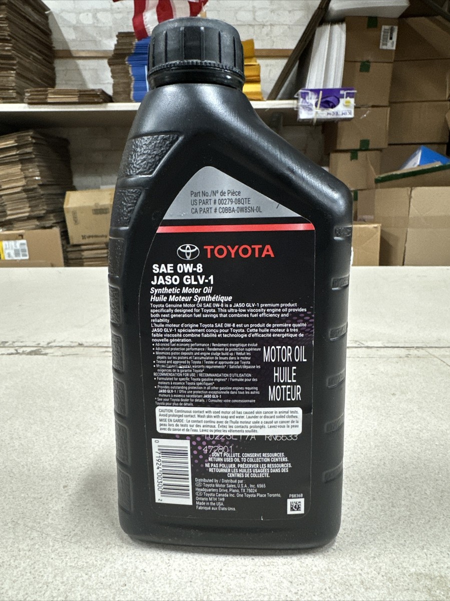 TOYOTA SAE 0W-8 JASO GLV-1 Synthetic Motor Oil 1-Quart Bottle