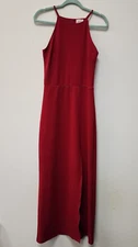Love...Ady Maxi Dress Med Red Leg Slit Halter Event Wedding Cruise Beach Classy