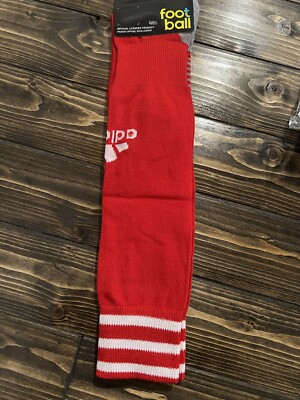 NWT Adidas Socks Size 1/2 Football Soccer Red White Stripes Logo 