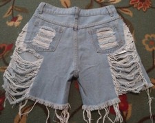 Womens High Waisted Jean Shorts Distressed Cut offs Blue MEDIUM Raw Hem Denim