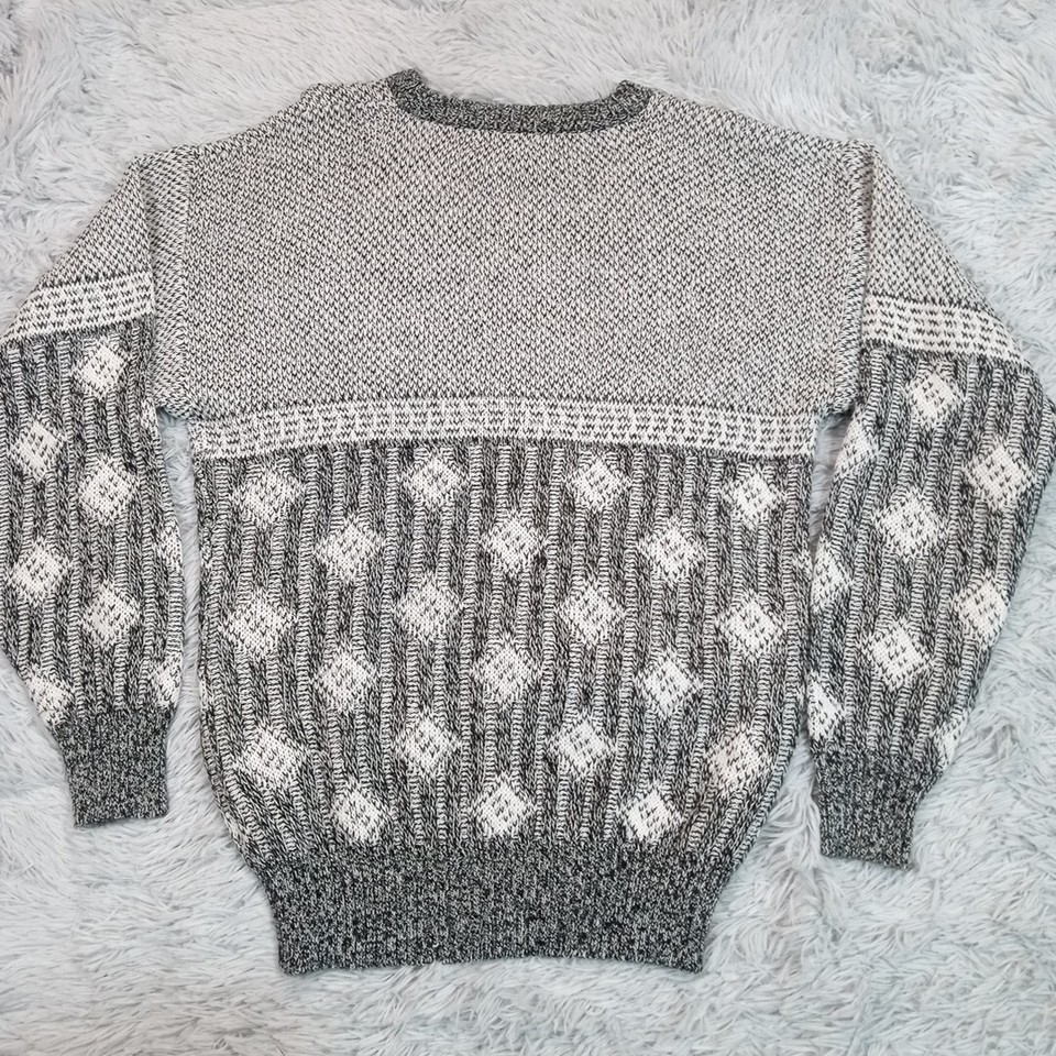 Vintage Nuovo Sweater Mens Gray M Argyle New Forces Geometric Casual