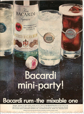 1969 Bacardi Rum Vintage Magazine Ad  Puerto Rican Rum    Coca Cola   Fresca