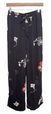 Women's GANNI Black Chiffon Semi Sheer Floral Pull on Pant Size 34 (26" Waist)