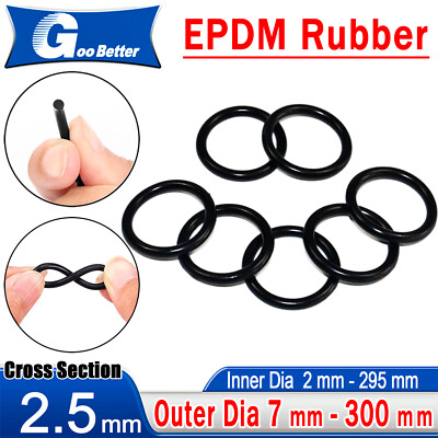 Metric Rubber EPDM O Ring Seals 2.5mm Cord Thickness 2mm - 295mm ID O-Rings Blac
