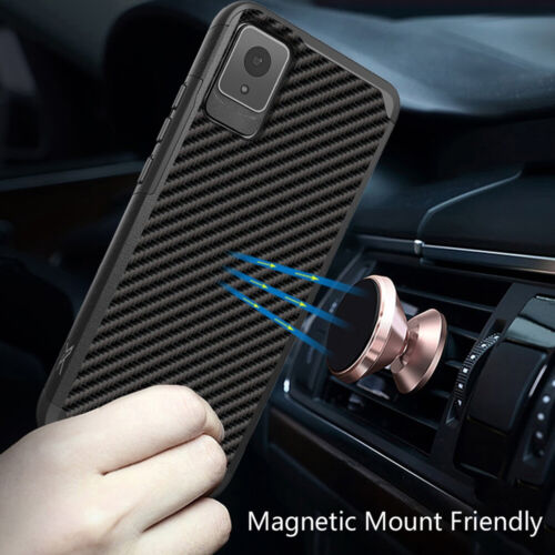 For TCL K11 Phone Case Hybrid Carbon Fiber TPU Armor Cover +Tempered Glass - Picture 2 of 12
