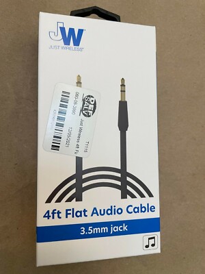 Just Wireless 4ft Flat Audio Cable 3.5mm jack - Black