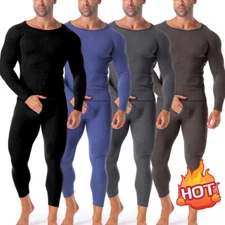 Men's Long Johns Set Fleece Lined Thermal Underwear Top Bottom Set  Winter Warm