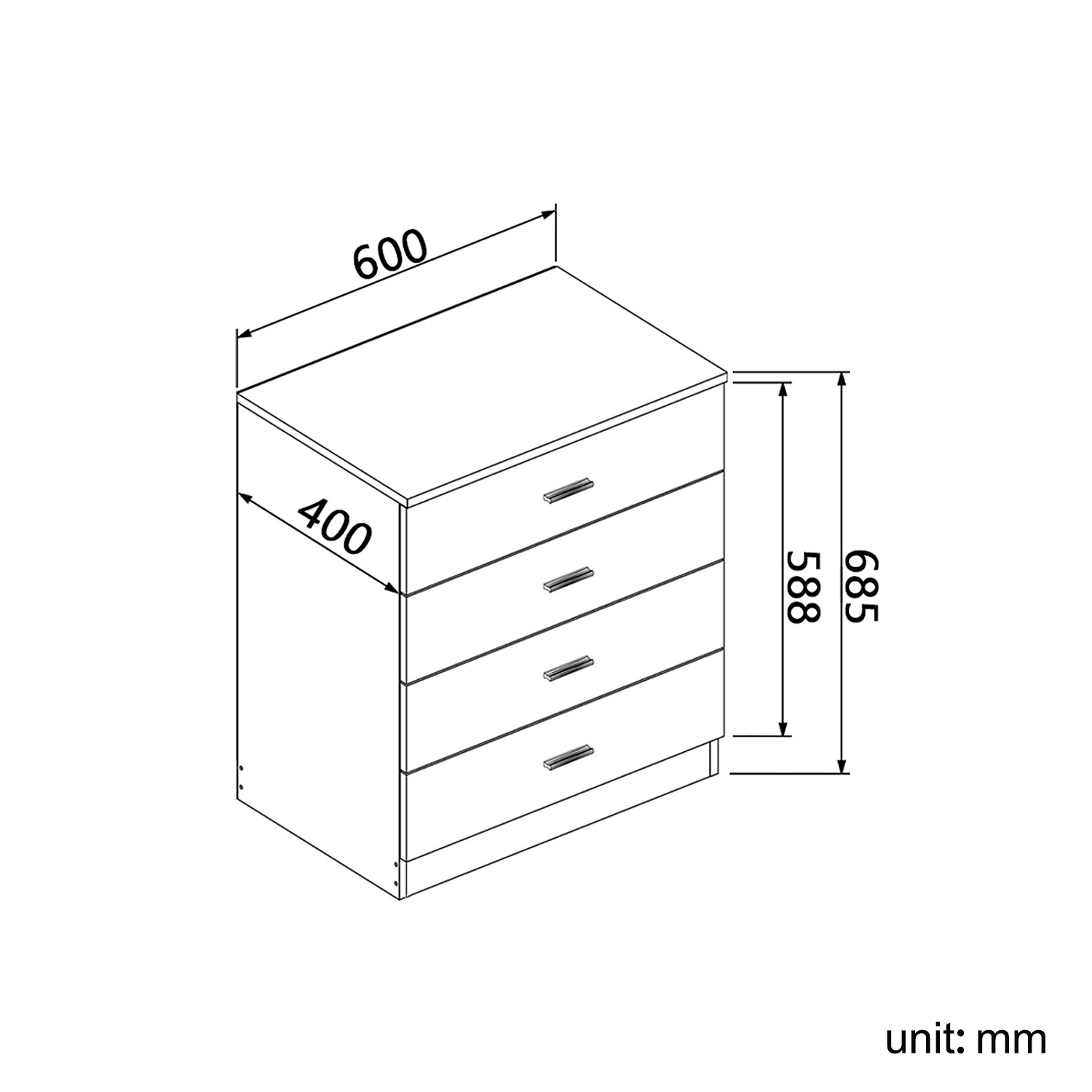 Chest of 4 Drawers White High Gloss Home Bedroom Furniture Set Storage