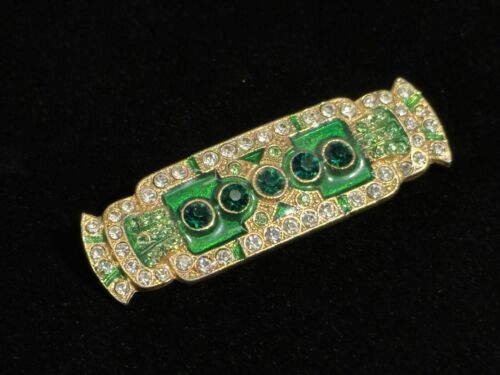 Art Deco, Green Rhinestone, Gold-Like Appearance … - image 1