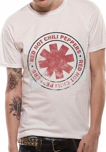 Red Hot Chili Peppers T Shirt Vintage Distressed Logo Official White Mens Merch - Picture 1 of 4