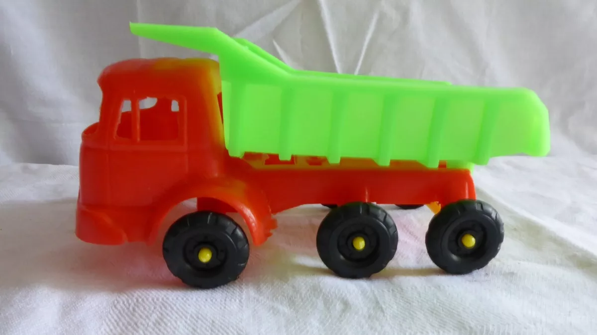 RARE JOUET DE BAZAR CAMION BENNE / DUMP TRUCK PLASTIQUE SOUFFLE PLASTIC TOY  TOP