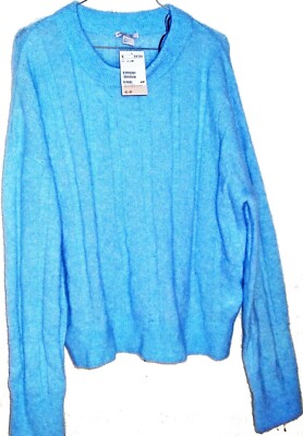 H&m Mens Blue Cashmere Jumper NWT H&M SKY BLUE MOHAIR, WOOL