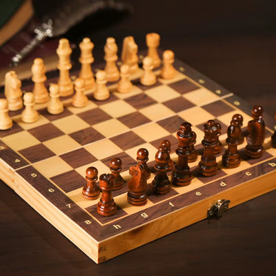 Holz Schachspiel klappbar magnetisch großes Brett tragbar Reise Brettspiel Set