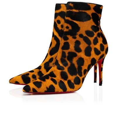 Christian Louboutin So Kate Booty 85 Black Spicy Leopard Ankle Heel Bootie 37