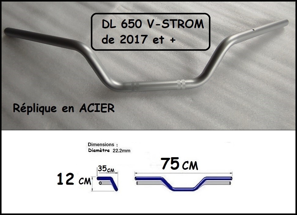 Guidon acier pour Suzuki V-Strom 650 adaptable sur modèles 2017 à 2022