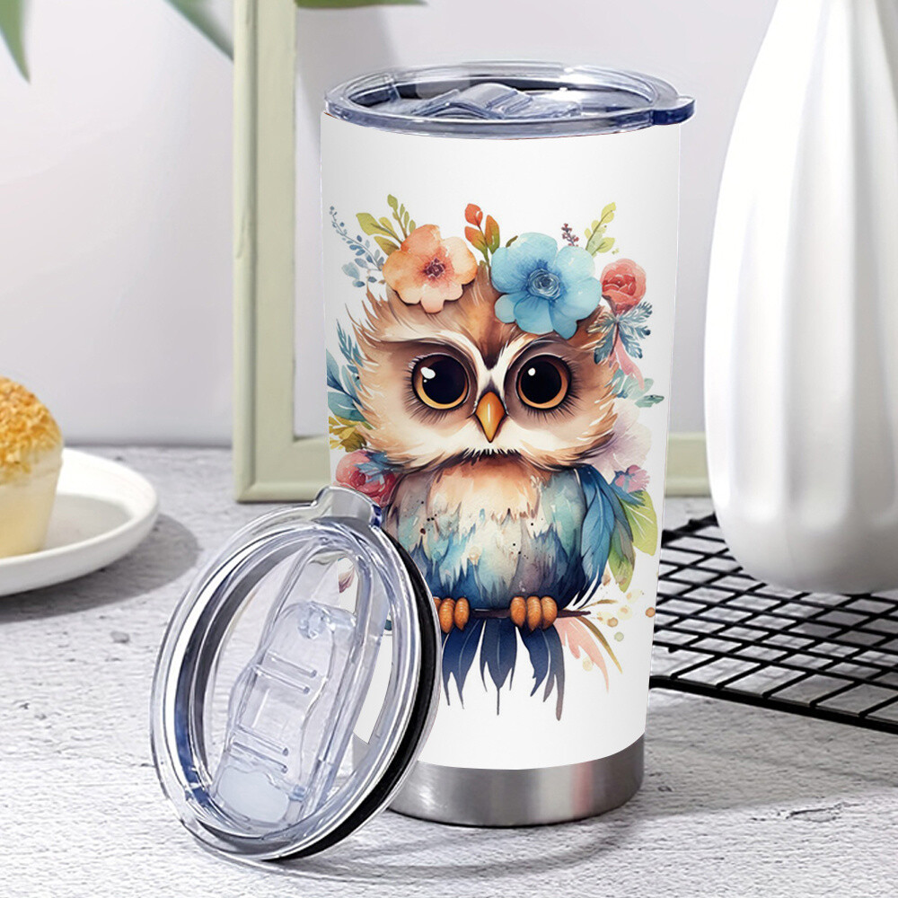 1 PC 20 oz Stainless Steel Nonpareil Water Bottle Owl Pattern Design Tumbler