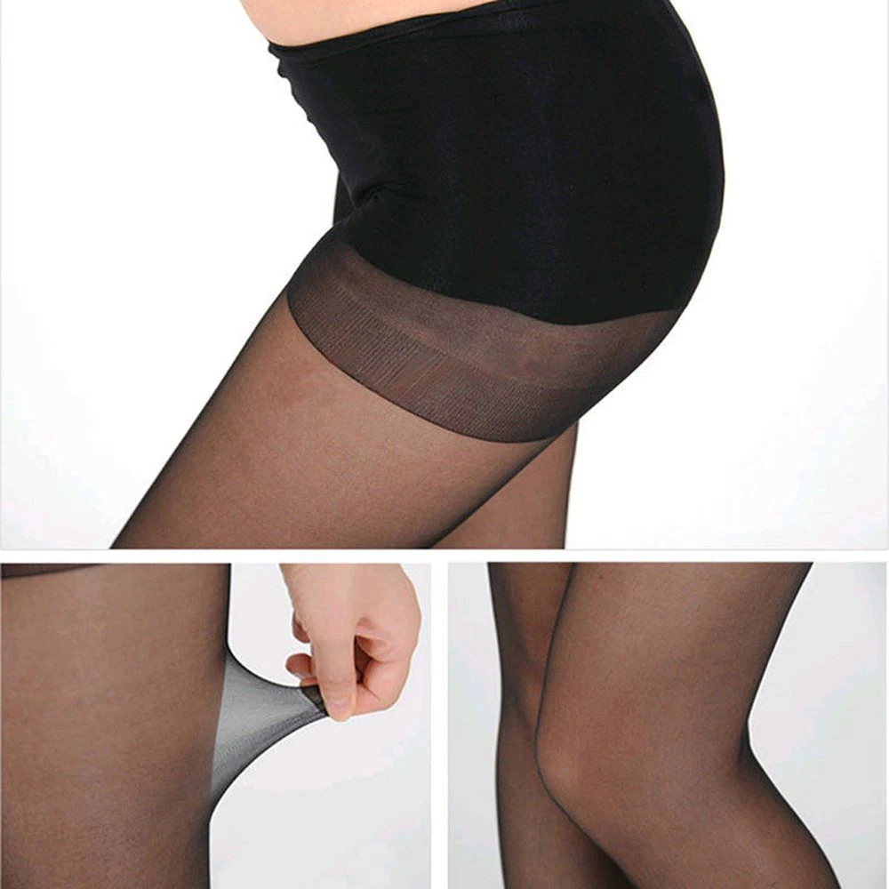 Solid Sheer Tummy Support Pantyhose Control Top Spandex Tights