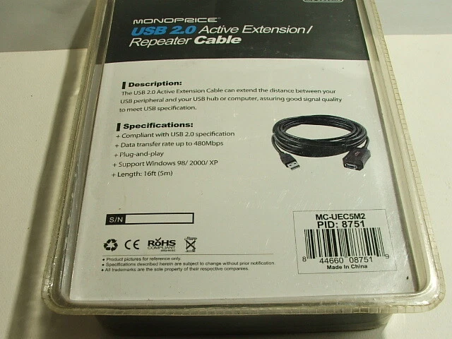 Monoprice 16ft 5M USB 2.0 A Male to A Female Active Extension/Repeater Cable - Image 2 of 2