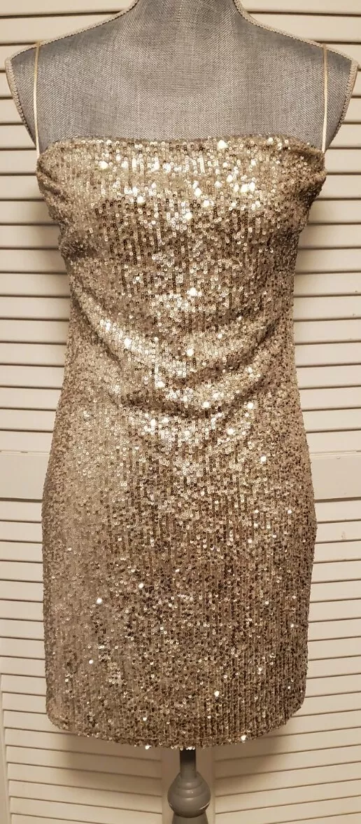 Topshop Size 6 Silver Sequin Strap Mini Cocktail Dress