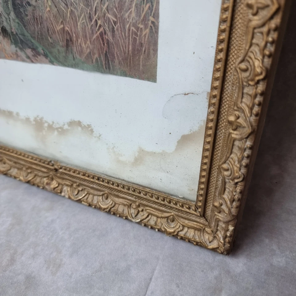 Cadre doré ancien avec vitre - Décor ornemental - Pour restauration - Photo 2/4
