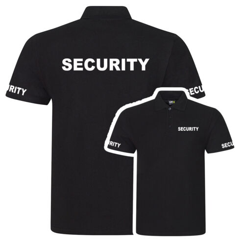 SECURITY POLO SHIRT DOORMAN BODYGUARD SIZES S-7XL PRINTED FRONT/REAR/SLEEVES