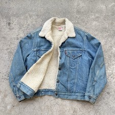 Vintage 70 s Levi's Sherpa Denim Trucker Jacket Size 42 Small Unisex