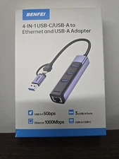 BENFEI 2in1 USB-C/USB 3.0 to Ethernet Adapter with 3*USB Ports Gray 