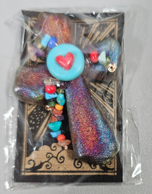 Signed Jeremy Diller Raku Cross Magnet Handcrafted  2-1/4'' X 1-3/4''  NEW  OOAK