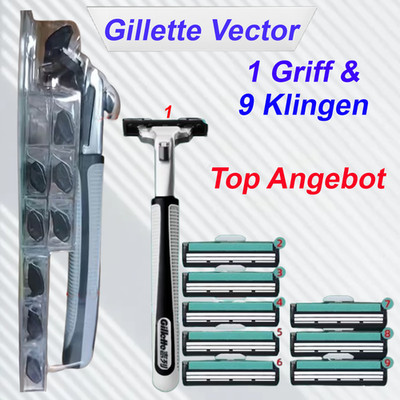 Gillette Vector Rasierer mit Rasierköpfen aus 2 Lagen Klinken 1 Griff 9 Klingen