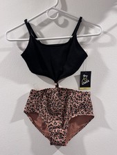 Art Class kids girls Size Large 10/12 One Piece Swimsuit Black Gold Animal Print