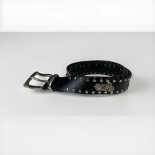 Silver Tone Metal Black Leather Studded Motorcycle Belt #2 306 Size XXL 44-47