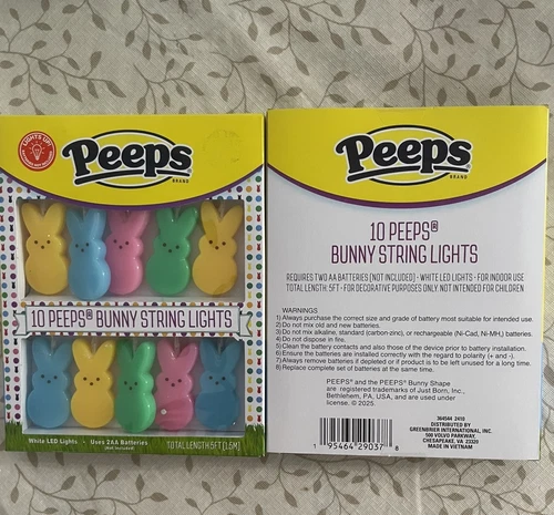 PEEPS MINI BUNNY LIGHTS SET OF 2 - Battery Operated NIB - Picture 2 of 6