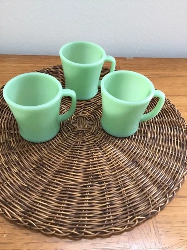 Vintage Fire King Jadeite D Handle Mugs Set Of 3