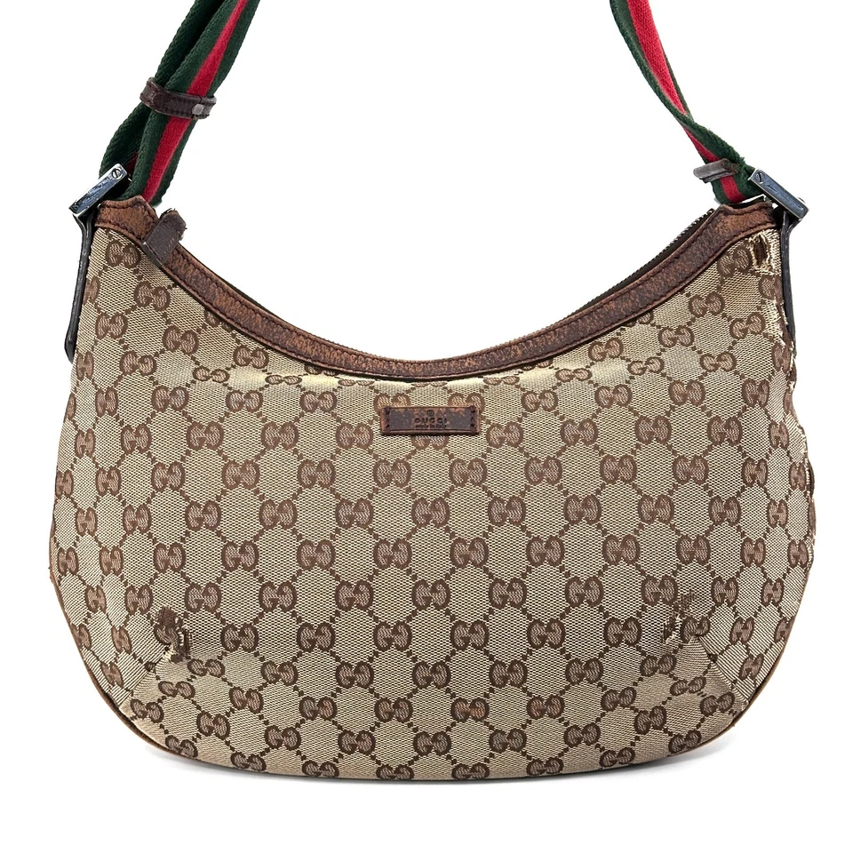 Vintage Gucci GG Canvas Sherry line Half Moon Crescent Shoulder Bag Beige Auth - Image 2 of 4