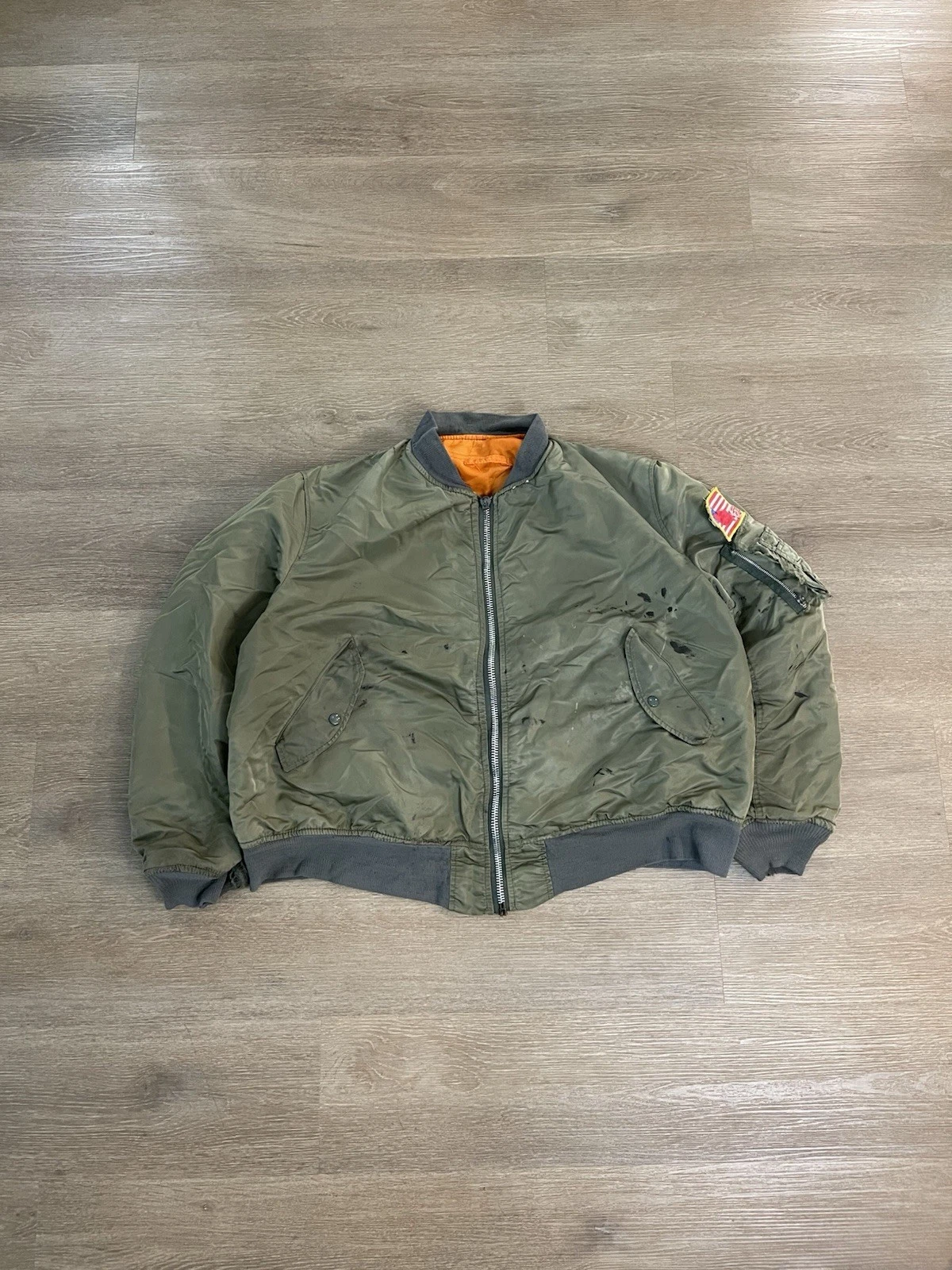 Vintage 80s Alpha Industries MA-1 Flight Bomber Jacket XXX-Large Olive Green USA - product detail image 1