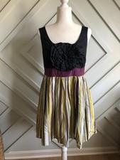 Anthropologie Burlapp Rosette Fit Flare Dress Women M Black