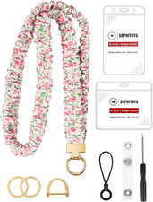 Scrunchie Lanyard for ID Badge Holder, Cute Teacher Lanyard for Women with 2 Car